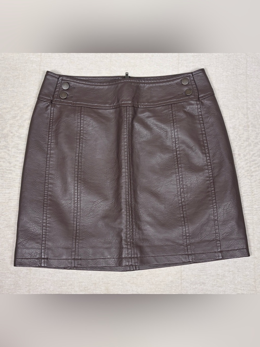 NWT Free People Brown Faux Leather Mini Skirt Size 4 Boho Moto Chic